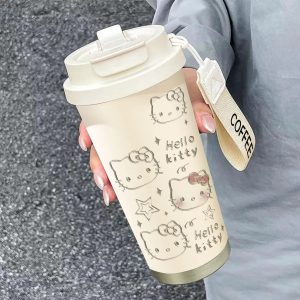 Starry Night Cat Tumbler with Straw - 500ml Double Wall Insulated Cup, Leakproof - Cute Iced Coffee Mug